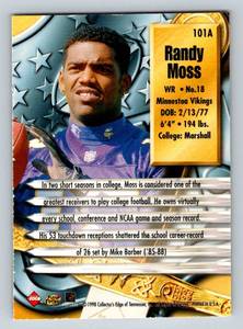 lot 125 image: Randy Moss RC - 2998 Collectors Edge Supreme Season Review # 101A Rookie Minnesota Vikings Football Card