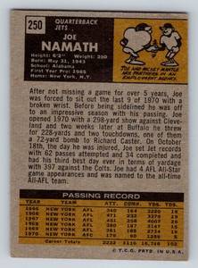 lot 167 image: Joe Namath 1971 Topps #250 Vintage Football Card