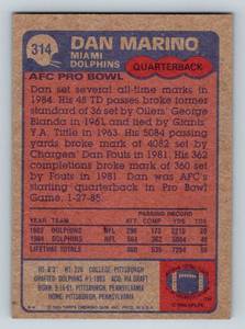lot 179 image: Dan Marino 2nd Year Card - 1985 Topps #314 Vintage Football Card