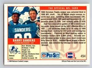 lot 183 image: Barry Sanders RC - 1989 Pro Set #494 Rookie Football Card