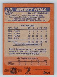 lot 217 image: Brett Hull RC - 1988 Topps #66 Rookie Vintage Hockey Card