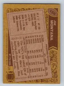 lot 117A image: Joe Montana 1986 Topps #156 Vintage Football Card
