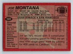 lot 114A image: Joe Montana 1983 Topps #169 Vintage Football Card