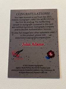 lot 224 image: John Adams 2021 Historic Autograph Card