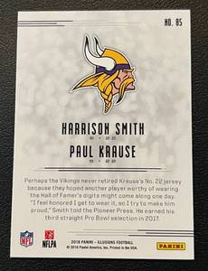 lot 172 image: Harrison Smith 75249 2018 Illusions #85 numbered 249 only 249 made, Rare Minnesota Vikings Football Card