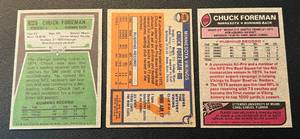 lot 169 image: Chuck Foreman 3 Card Lot - 1975 Topps # 240, 1976 #400, 1977 #500 Vintage Minnesota Vikings Football Cards