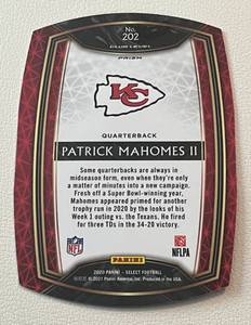 lot 150 image: Patrick Mahomes 2020 Select Club Level #202 Football Card