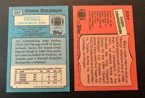 lot 147 image: Chris Doleman and Gary Zimmerman RC Lot - 1987 Topps #207 and 1988 Topps #157 Minnesota Vikings Rookie Cards