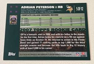 lot 140 image: Adrian Peterson RC - 2007 Topps Black Parallel Insert #5 Rookie Minnesota Vikings Football Card