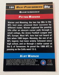 lot 139 image: Peyton Manning  Kurt Warner Refractor - 2000 Bowmans Best #100 Football Card