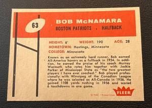 lot 130 image: 1960 Fleer Bob McNamara #63 - University of Minnesota Star, sharp card Vintage Football