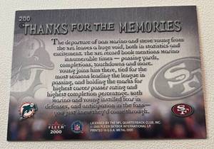 lot 129 image: Steve Young  Dan Marino 2000 Fleer Metal #200 Thanks For the Memories Football Card