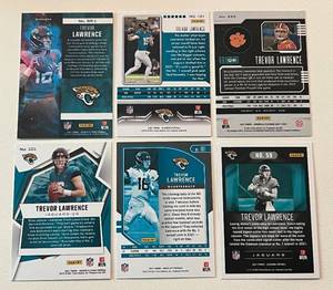 lot 120 image: Trevor Larewnce 6 Rookie Card Lot Including Refractor - 2021 Rookies and Stars Prizm #SR-1, Playbook #101, Playbook Draft Picks #332, Rookies and Stars #101, Absolute #101, Illusions #59