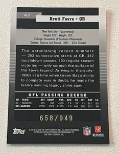 lot 119 image: Brett Favre 949 2008 Topps Letterman #47 - numbered 659949 rare football card
