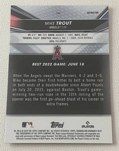 lot 96 image: Mike Trout Refractor 2022 Bowmans Best #14 Baseball Card
