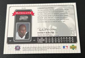 lot 66 image: Michael Jordan Baseball  Game Used Bat Relic - 2001 Upper Deck MJ Salute #MJ-B4 Rare Card