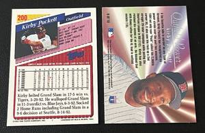 lot 28 image: Kirby Puckett Gold Insert Lot - 1993 Topps #200 and 1995 Flair #8 - Minnesota Twins Baseball Cards