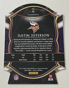 lot 10 image: Justin Jefferson RC - 2020 Select Concourse Prizm Die Cut RC #61 Minnesota Vikings Football Card