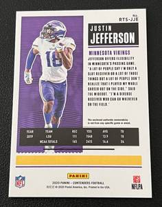 lot 6 image: Justin Jefferson RC Relic - 2020 Contenders Rookie Ticket #RTS-JJE, Rare Minnesota Vikings Patch  Card