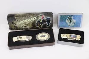 lot 12 image: Wolfe Knife & Cowboy Knife & Buckle Set