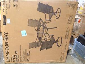 lot 10 image: Hampton Bay Ashbury Pewter 5-Piece Steel Padded Sling Square Glass Top Outdoor Dining Set Customer Returns See Pictures