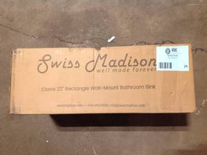 lot 25 image: Swiss Madison Claire Ceramic Wall Hung Sink in White   Customer Returns See Pictures