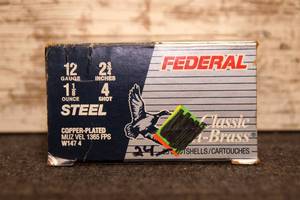 Federal 12ga 2-34 inch #4 steel shot shells, 24 rd