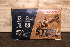 Federal 12ga 3 inch #BB steel shot shells, 25 rd