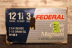 Federal 12ga 2-34 inch Magnum #3 steel shot shells, 25 rd