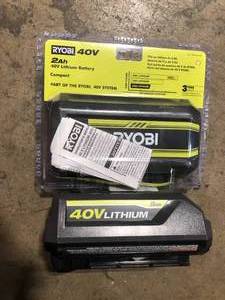 Lot of 2 Assorted RYOBI 40V Battery  Various Sizes and Conditions Customer Returns See Pictures