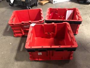 Lot of 3 Milwaukee PACKOUT 18.6 in. Tool Storage Crate Bin with Carrying Handles and 50 lbs. Weight Capacity Customer Returns See Pictures