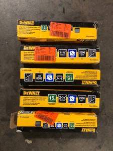 Lot of 5 DEWALT 2-12 in. x 15-Gauge Angled Finish Nails (2500 Pieces)  Various Conditions Customer Returns See Pictures