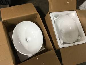 Lot of 2 Eridanus Eclisse Crisp White Vitreous China 16 x 13 in. Oval Bathroom Vessel Sink   Customer Returns See Pictures