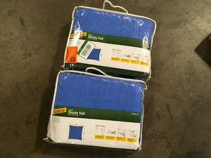 Lot of 2 Vigoro 12 ft. x 12 ft. Blue Square Shade Sail   Customer Returns See Pictures