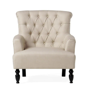 lot 1 image: Byrnes Tufted Beige Fabric Club Chair  Model # 8028 Store SKU # 1004111985 NEW