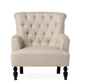 lot 2 image: Byrnes Tufted Beige Fabric Club Chair  Model # 8028 Store SKU # 1004111985 NEW