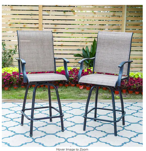 lot 17 image: 2 Pack Black Swivel Metal Outdoor Bar Stool With Arms Model # THD-E301-BST Store SKU # 1007494689 NEW