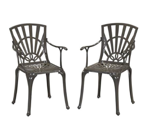 lot 19 image: Set of 2 Grenada Stationary Taupe Tan Cast Aluminum Outdoor Arm Chairs Model # 6661-80 Store SKU # 1005767539 NEW