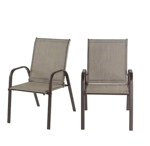 lot 35 image: 2 Pack Brown Steel Sling Outdoor Patio Dining Chair in Riverbed Taupe Tan Model # FCS00015Y2PKRVB Store SKU # 1004486554 NEW