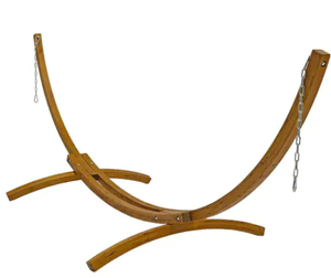 lot 49 image: Sunnydaze Decor 12 ft. Wood Curved Hammock Stand with Hooks and Chains Model # WSN-WHS12 Store SKU # 1003422085