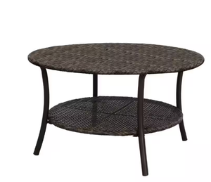 lot 56 image: 32 in. Brown Round Wicker Outdoor Patio Coffee Table With Woven Table Top Model # 65-176005 Store SKU # 1004610805 NEW