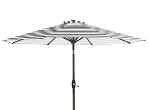 lot 60 image: Tristen 9 ft. Stripe Market Table Patio Umbrella with Tilt and Crank in GrayWhite Stripe Model # 9806-GY-WH Store SKU # 1005637067 NEW