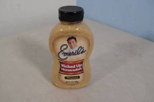 lot 74 image: 12-Pack Emerils Kicked Up Horseradish Mustard 12oz Bottles Best By 42023