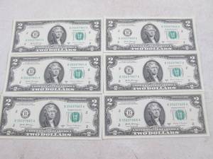 (CNTR) 6 - $2 Dollar Bills - Serial...