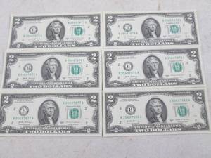 (CNTR) 6 - $2 Dollar Bills - Serial...