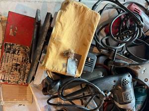 lot 6 image: Table of Electrical Supplies & Drills
