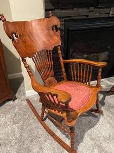 lot 59 image: Vintage Ornately Carved Wood Rocking Chair