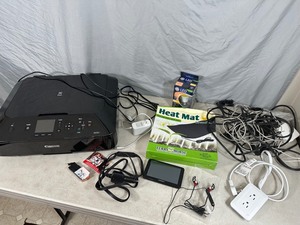 lot 21 image: Assorted Electronics, Printer, Heat Mat, Garmin GPS, and More