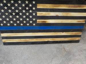 36 x 19 Wood New Blue Line Flag wi...