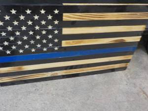 24 x 13 Wood New Blue Line Flag wi...